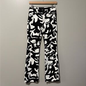 Marc Cain Flared Mid Rise Jean Black and White Abstract Print